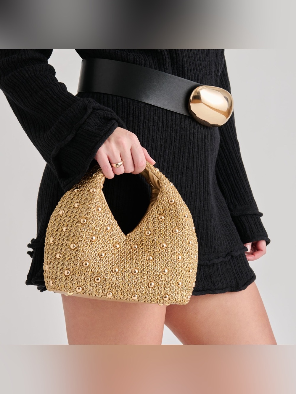 NWT Dolce Vita Dahlia Raffia Handbag in Gold